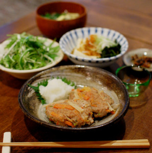 ごぼう入りつくね献立