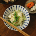 セロリと豆腐の炒めもの、キャベツのおかか和え献立。